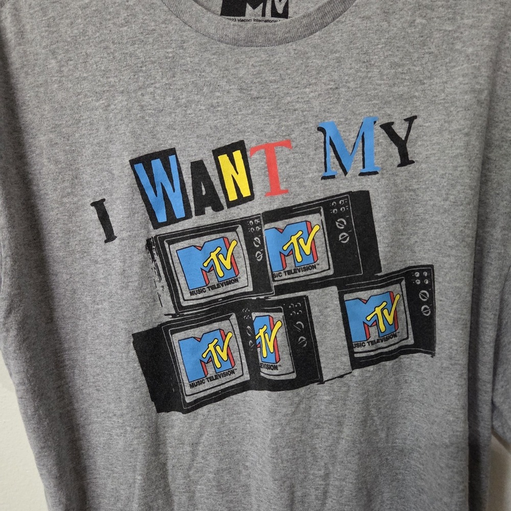 MTV Viacom‎ 2023 I Want My MTV Logo Gray T Shirt Men's XL Music Television Tee